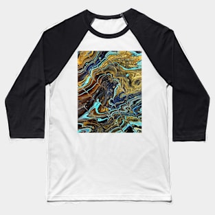 Gold Blues - Abstract Acrylic Pour Painting Baseball T-Shirt